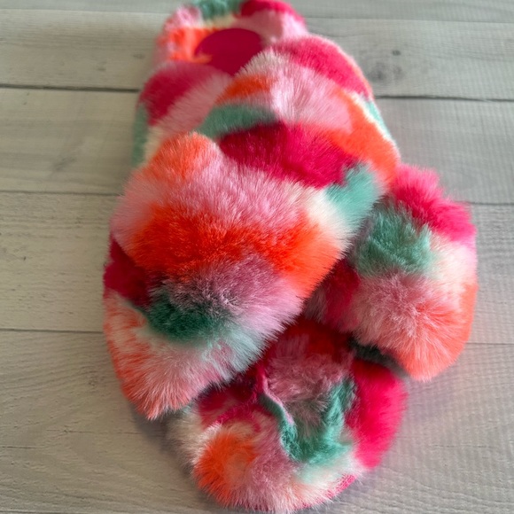 Womens Paris Crossband Fur Slippers Tie Dye - Picture 3 of 4